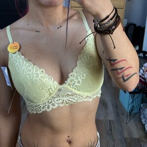 Yellow lace push up bra